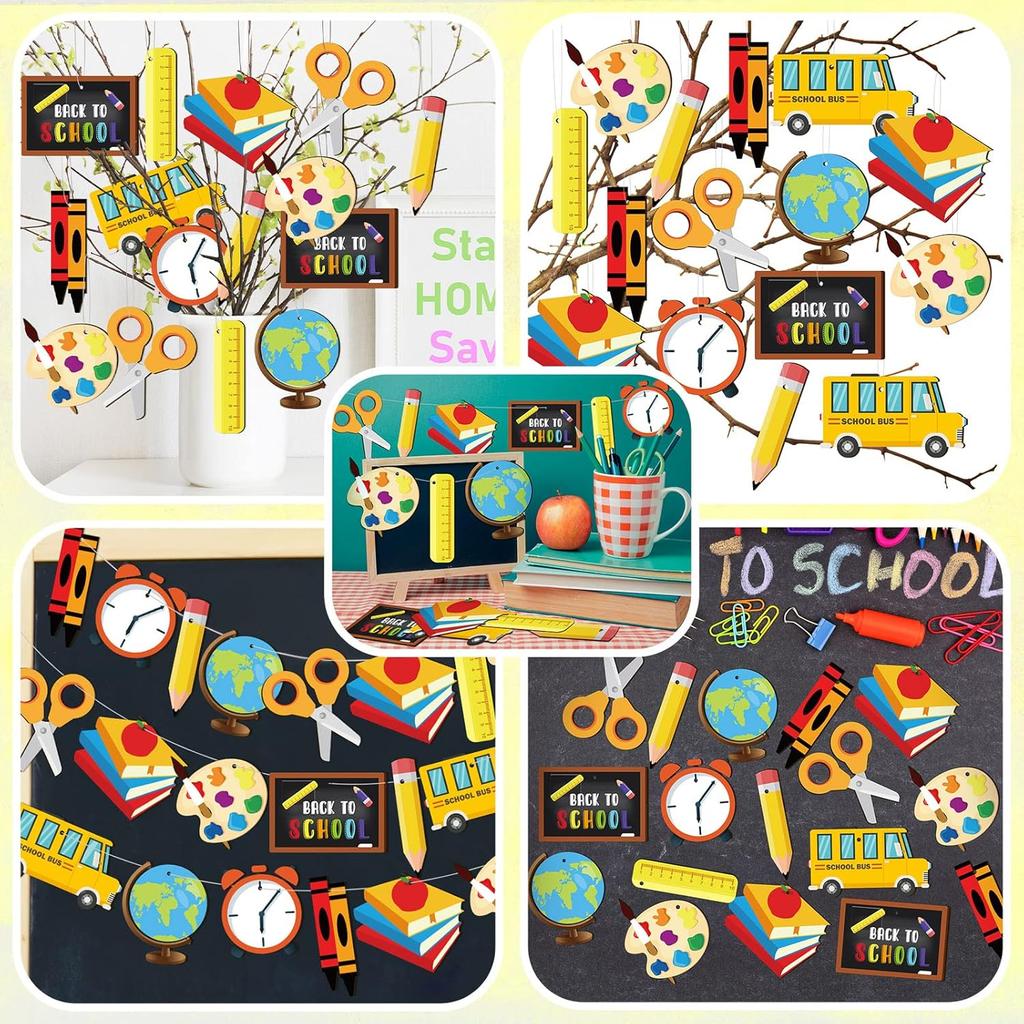 Weysat 30 Pcs Back to School Hanging Decoration First Day of School Themed Wooden Ornament Teacher Appreciation Decor Cutouts Wood Ornament for Party