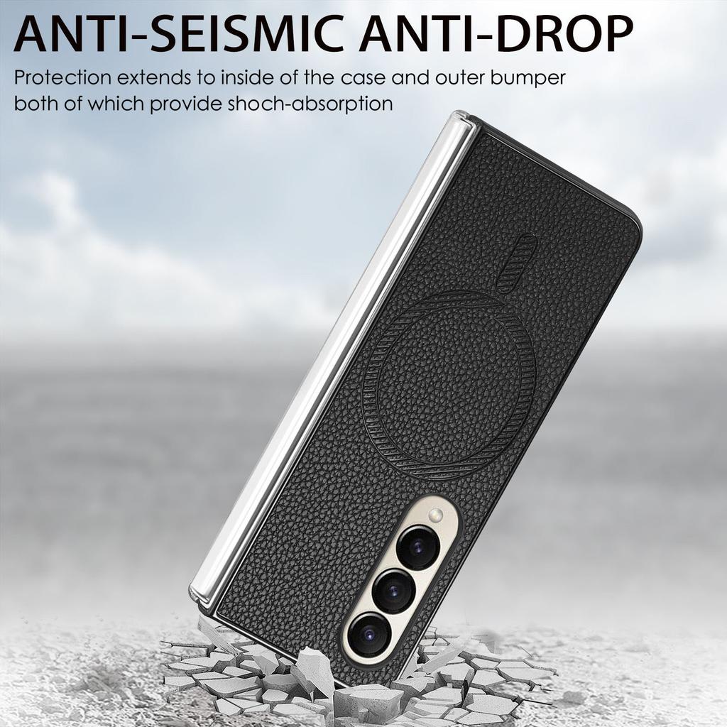 Für Samsung Galaxy Z Fold4 5G Magnetische Hülle Leder+TPU Handyhülle mit Displayschutzfolie