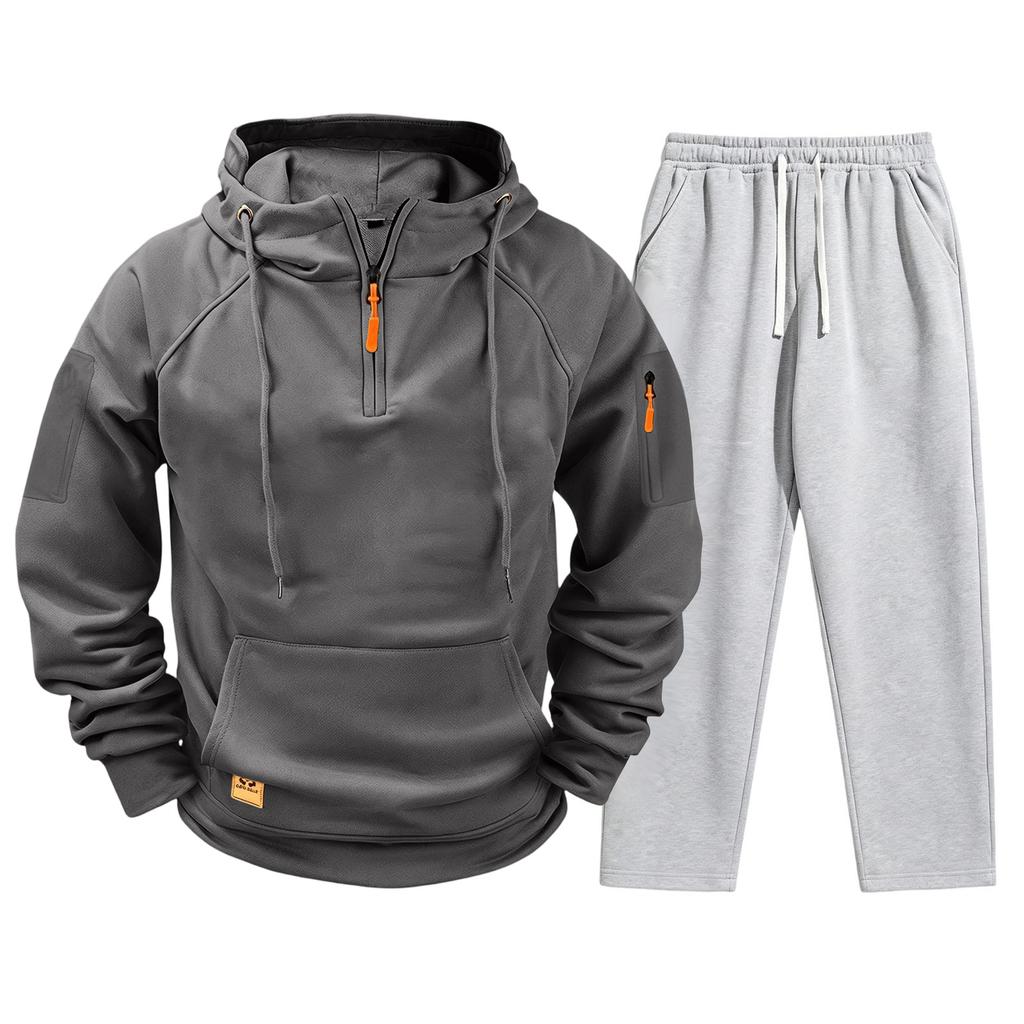 Men's Casual Hooded Sweatshirt and Jogger Pants Set with Multiple Pockets, Long Sleeve Drawstring Tracksuit for Fall Winter (Gray Pants)