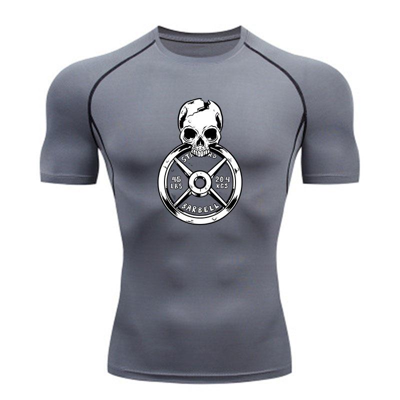 Men's Compression Fitness Workout T-Shirt, Skull Weight Plat