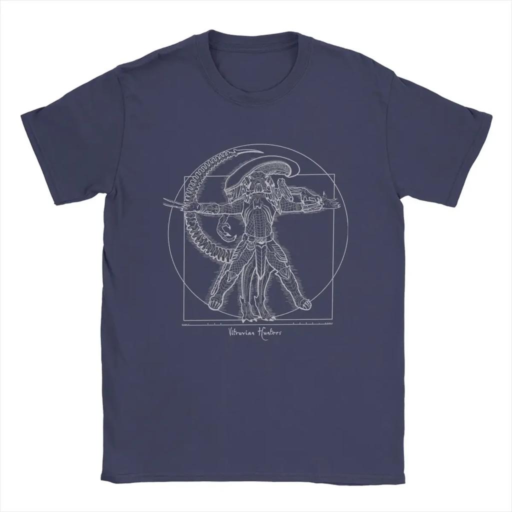 Vintage Vitruvian Hunters Alien Movie Xenomorph T-Shirt Men Round Neck 100% Cotton T Shirts Short Sleeve Tees New Arrival Tops#Color