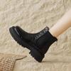 Krazing Pot Sheep Skin Round Toe Winter Med Heels Chelsea Boots Women Zipper Retro Fashion Platform Ankle Boots