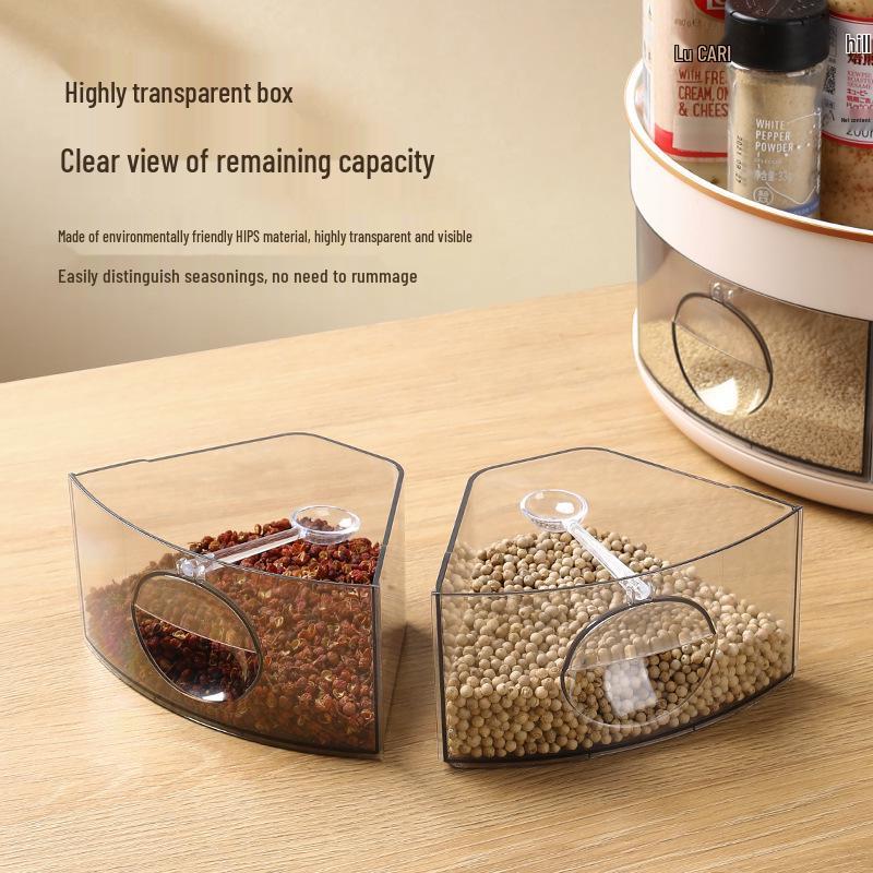 Rotating Kitchen Spice Rack with Multifunctional Storage for Soy Sauce and Seasonings
