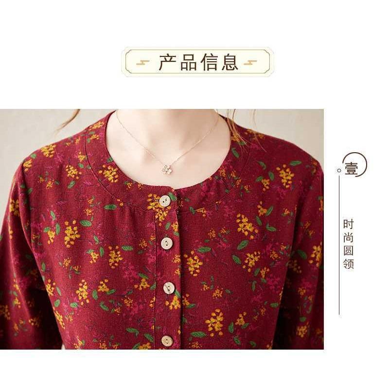 Neues bedrucktes Kleid im Ethno-Stil mit Rundhalsausschnitt und langen Ärmeln, locker