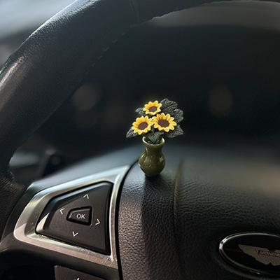 Cute Car Mini Sunflower Vase Interior Decoration Center Console Decoration Auto Ornaments Ceramics For Car Gifts Accessories