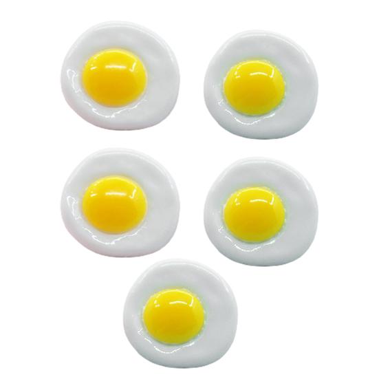 5Pcs Simulation Miniature Fried Eggs Shape Resin Food Poached Egg Accessories for Kids