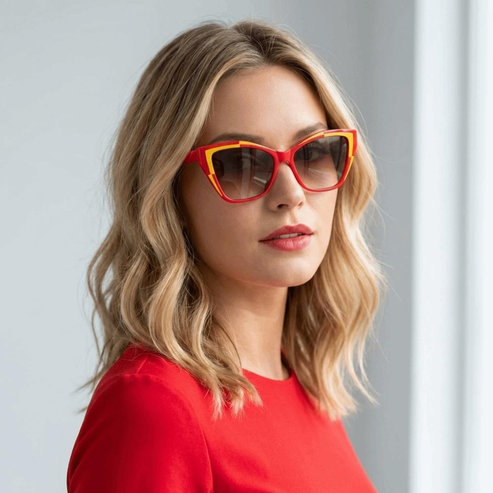Steampunk Fashion Sunglasses Contrast Color UV Protection Sunglasses Cat Eye Sunglasses Beachwear