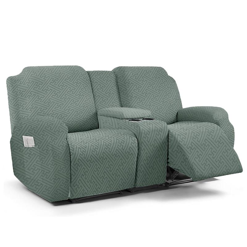 

2Seater Jacquard Recliner Sofa Covers Console Cover Reclining Armchair Slipcover Elastic Couch Case with Cup Holder Home Decor