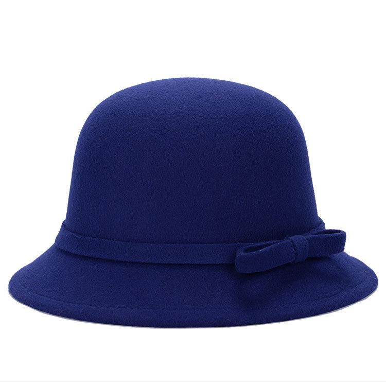 Korean Elegance: Women's Autumn/Winter Warm Felt Fedora with Striped Bow