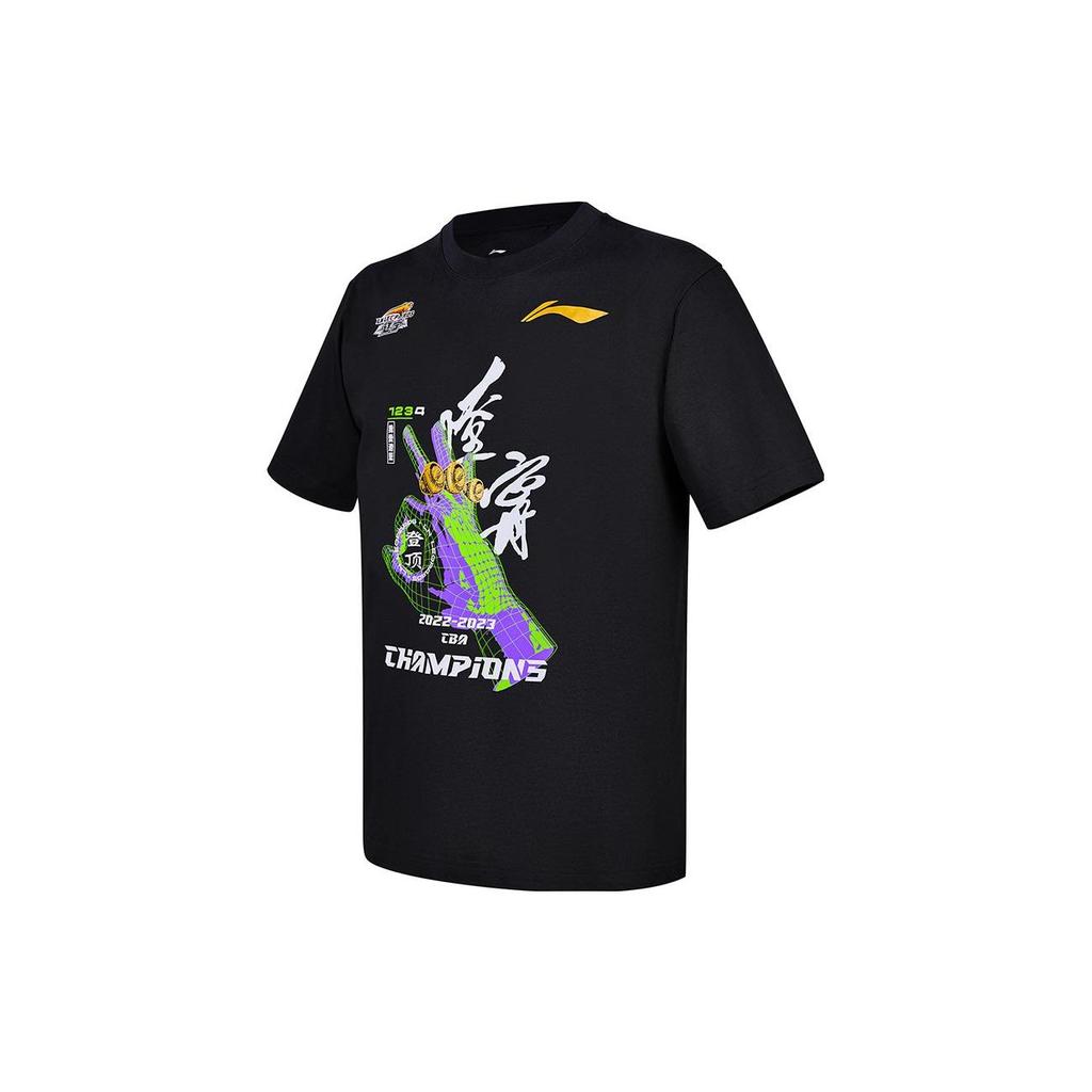 Li-Ning 2022-2023 CBA Champion Liaoning Team Commemorative Edition Short Sleeve T-Shirt Unisex Tops Black ATST869-1