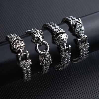 Bracciale da Uomo Punk Retrò in Acciaio Inossidabile Testa di Serpente e Bestia - Resistente allo Sbiadimento