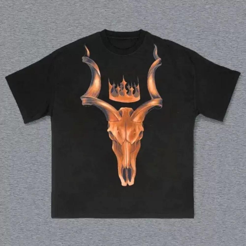 GLYDE 2000s Vintage Casual Print Y2k Short Sleeve O-Neck Streetwear Harajuku Gothic Tee Crop Top Women's Men Clothes