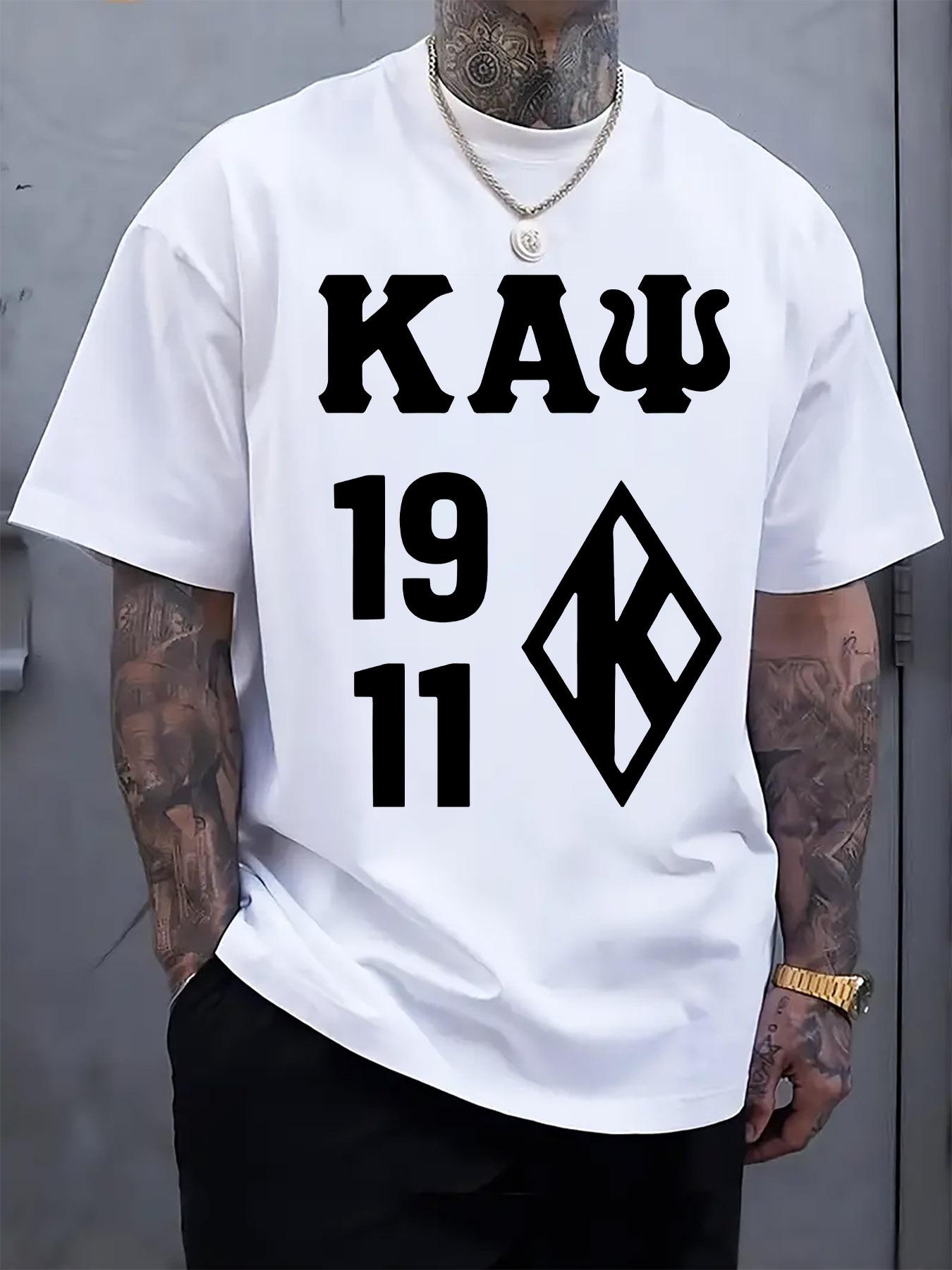 Casual Greek Numeral Print T-shirt - Black Background with White Greek Letters KAP and Diamond Graphic XL