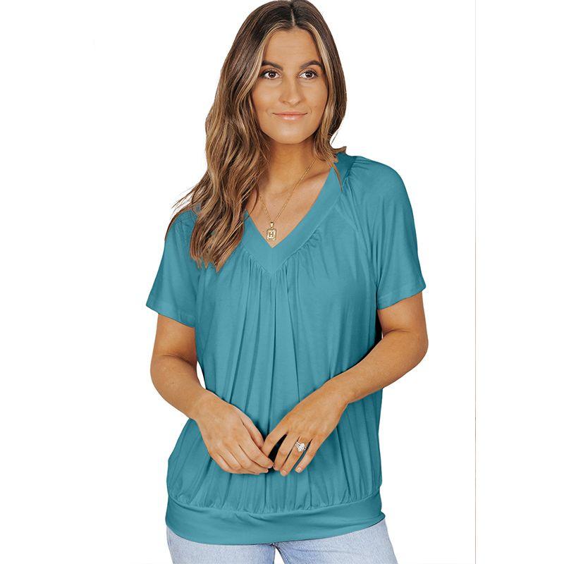 V Neck 2024 Summer Pure Color Thin Loose-Fitting Casual T-shirt
