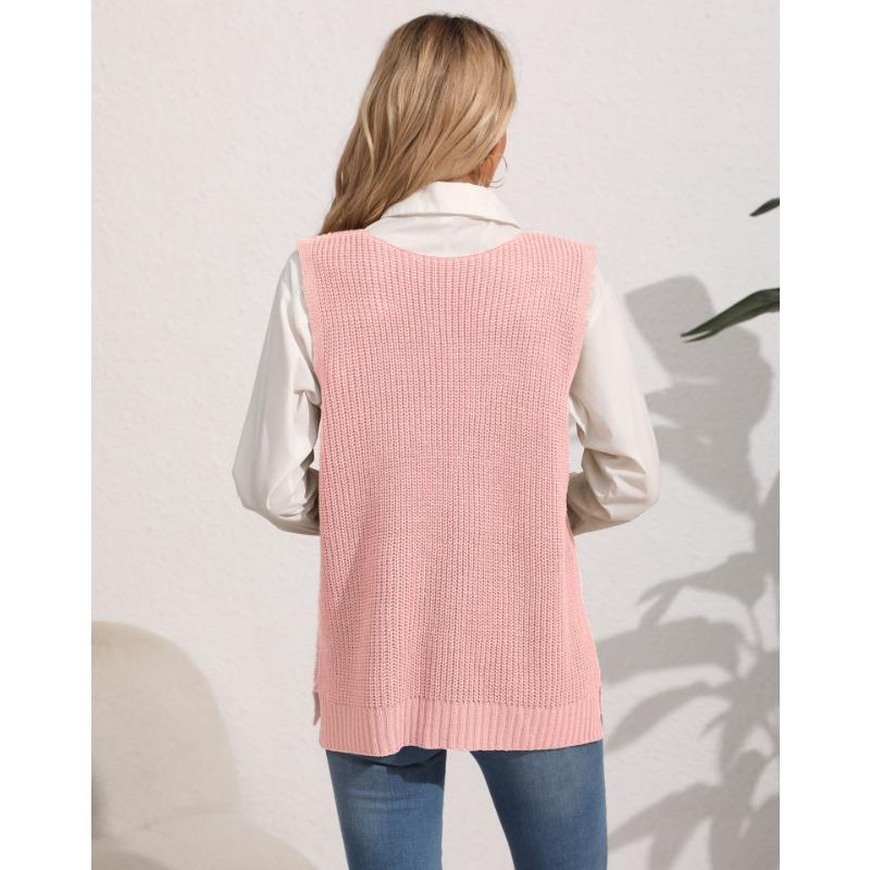 Women's Autumn and Winter Double Pocket Patchwork V-Neck Casual Sweater Vest