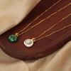 Meier Palace Style Retrostylish Titanium Steel Gold-plated Colored Glaze White Shell Malachite Pendant Necklace