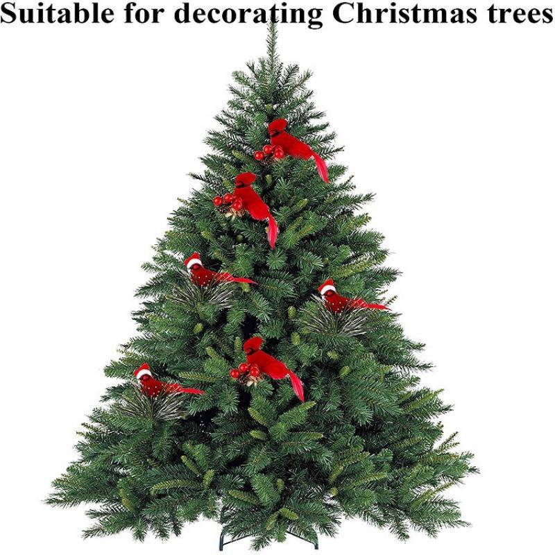 6pcs New Year Artificial Birds Red Clip-on Cardinals Feathered Bird Miniature Fake Birds Holiday Party Christmas Village Decor