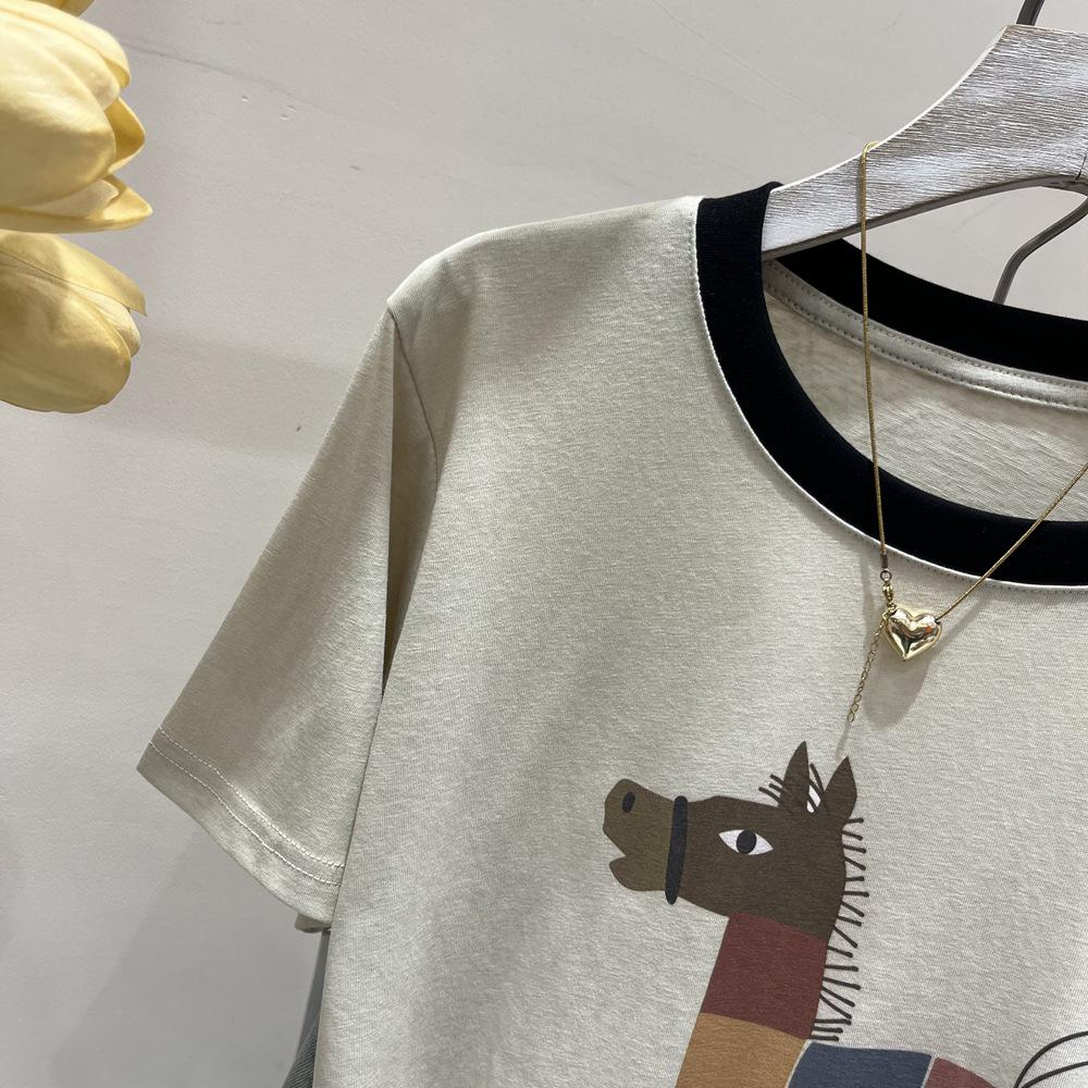 Colorful Horse Print Plus Size Summer Casual Loose Women's Cotton T-shirt