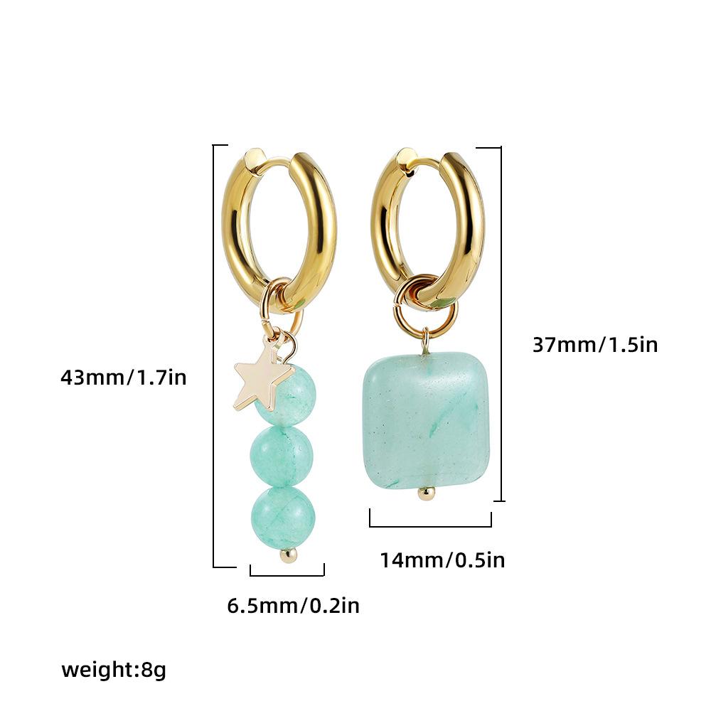 Asymmetrical geometric colored natural stone earrings, earrings, new Chinese earrings, ethnic style ear jewelry