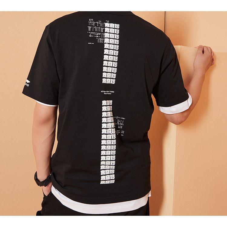 Li-Ning Paris Fashion Week Patterned Round Neck Short Sleeve T-Shirt Men Tops Black AHSQ113-1