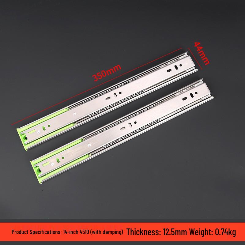 Guwanjia Geräuschdämpfende Schubladenschienen aus Edelstahl mit Stahlkugellauf für Küchenschränke, Push-Pull-Lackierung Pufferführungsschiene.