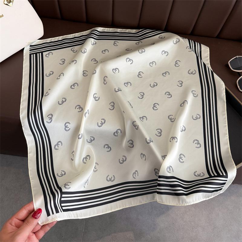 Line Premium Silk Scarf Scarf Small Square Scarf Printed Headscarf Ladies' Sense Sunscreen Symbol Neck Simple Shawl Square Scarf