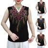 Women Summer Tops V-Neck Sleeveless Loose Fit Tank Tops Hot Drill Flower Printed Tops