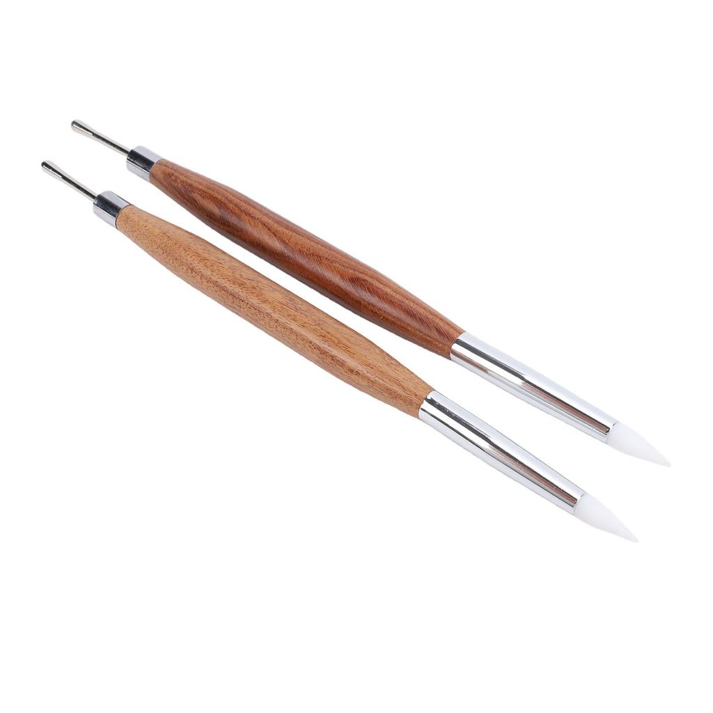 Nail Sculpture Pen Wood Handle Silicone Metal Dual Tipped Nail Brushes for 3D Sculpting Fine Line Detailing