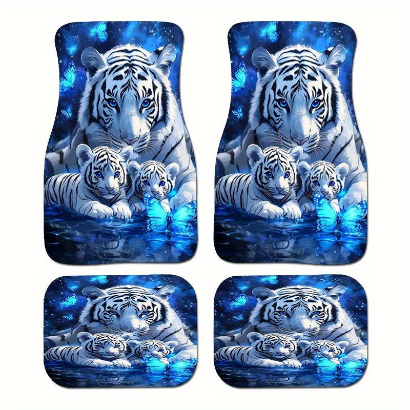 4pcs Dreamy White Tiger Pattern Car Floor Mat Set, Crystal Velvet Anti-slip Mat, 4pcs Universal, Decorate the Interior Space