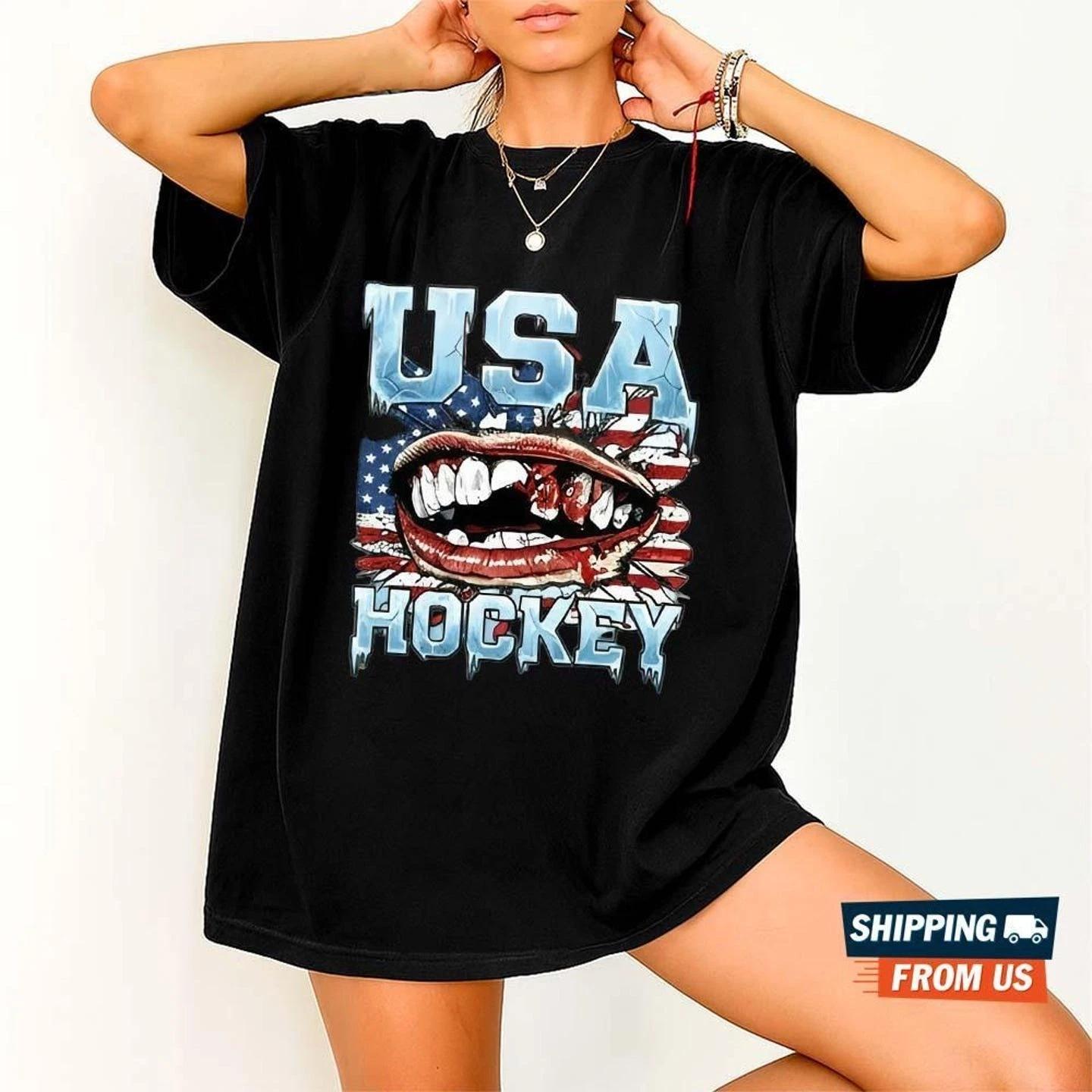 Футболка USA Hockey Comfort Color, Золотая хоккейная футболка USA Jack Hughes L