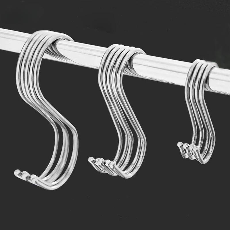 5pcs Stainless Steel S Shape Hook Multi-function Kitchen Bedroom Railing S Hanger Hook Clasp Holder Hooks Hanging Clothes Rack