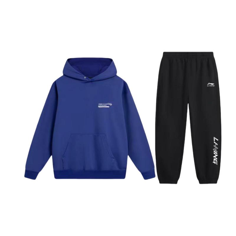 

Li Ning Толстовка с приспущенным плечом, с принтом букв, с капюшоном, свободного кроя, с длинными рукавами, и эластичные брюки средней посадки, повседневный спортивный костюм AWDU013-4+YKLU208-1 L