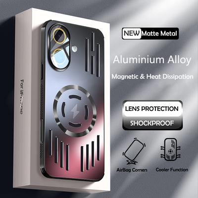 Cover Posteriore Protettiva Raffredda in Metallo Duro Dissipante il Calore con Ricarica Wireless Magnetica per iPhone 16 15 Pro Max Plus 16E 16Pro