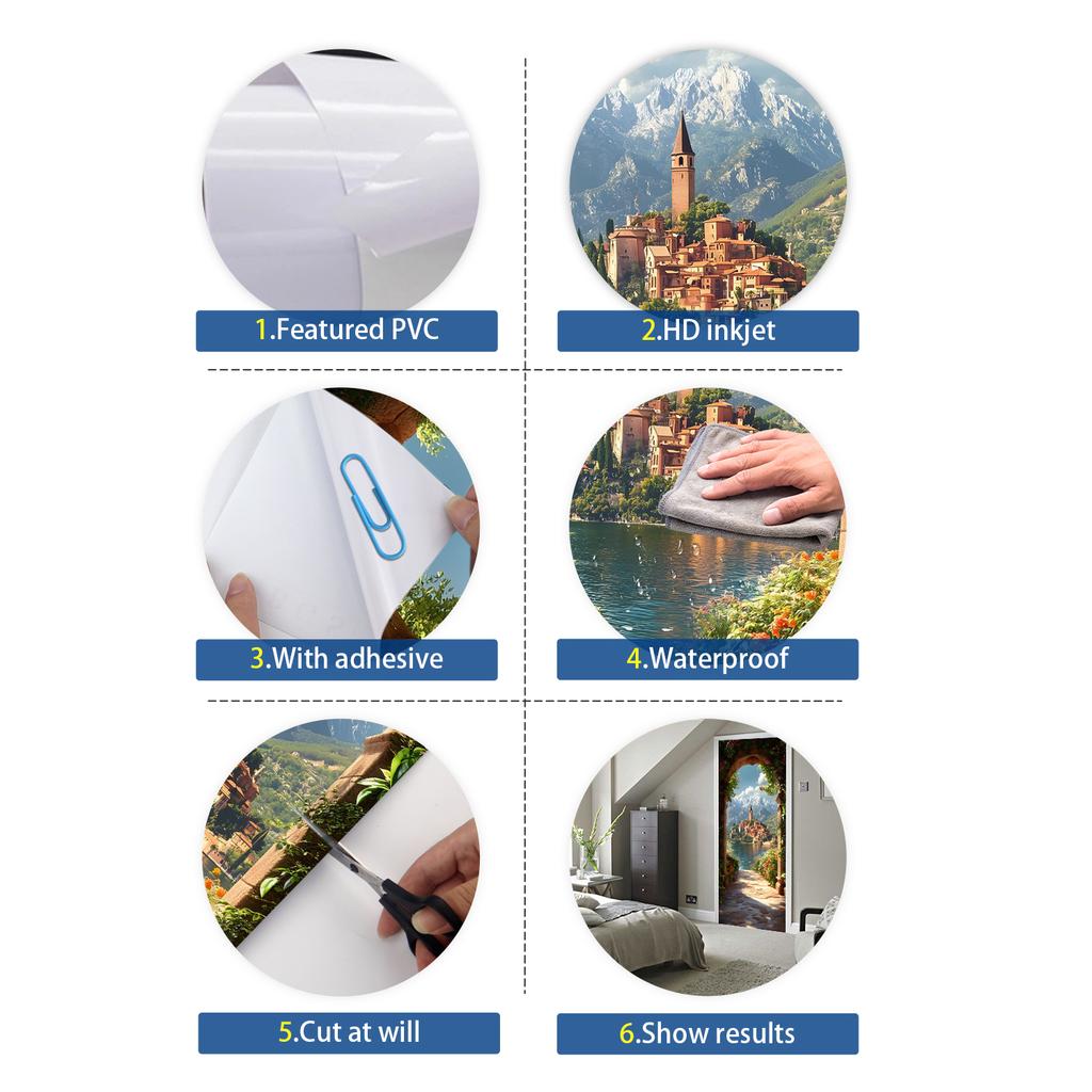 77/90cm Self-Adhesive Door Stickers Removable Wall Sticker Scenery Wallpaper Stone Stair Murals for Doors Modern Home Decor