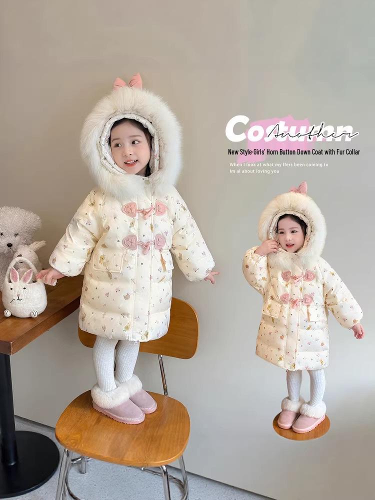 2025 Winter Girls' Long Down Jacket - Thick, Fashionable, and Stylish for Toddlers and Girls