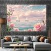 2D Floral Ocean Sailboat Tapestry for Bedroom & Living Room