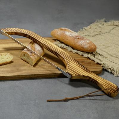 Wooden Bread Cutter Saw with Screwdriver Cutter Cover Homemade Sourdough Bread Slicer Toast Baguette Serrated Cutting Tools Kitchen Gadgets
