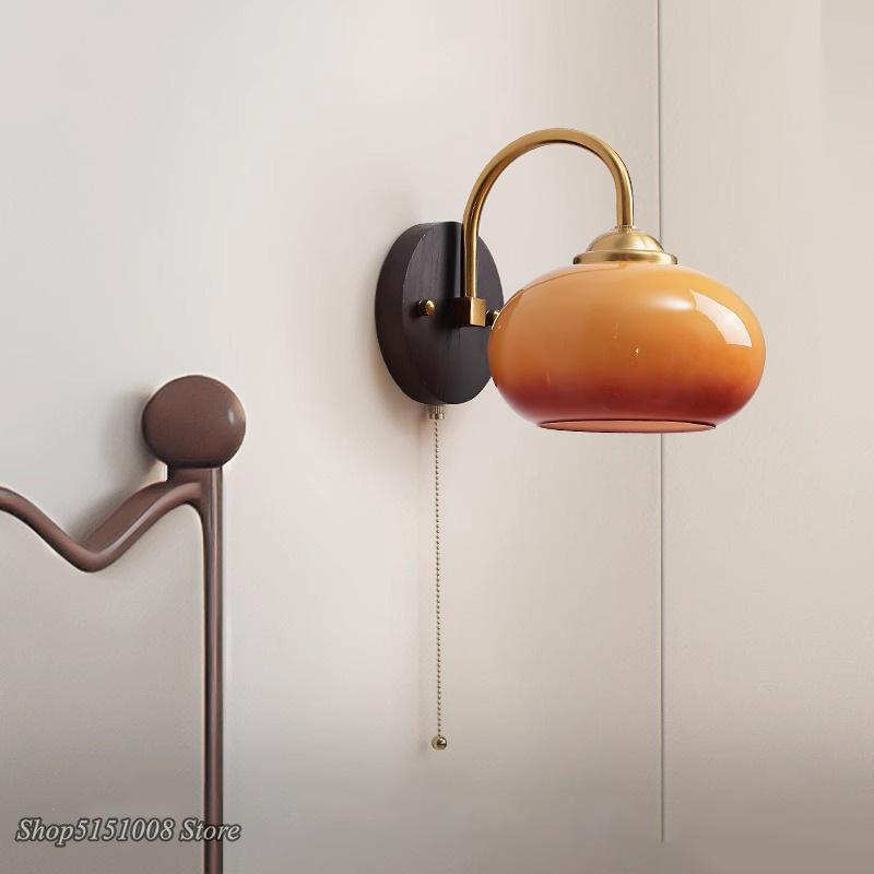 Orange wall light Wood base LED cream wall lamp bedroom bed balcony aisle corridor background wall interior decor light Fixtures