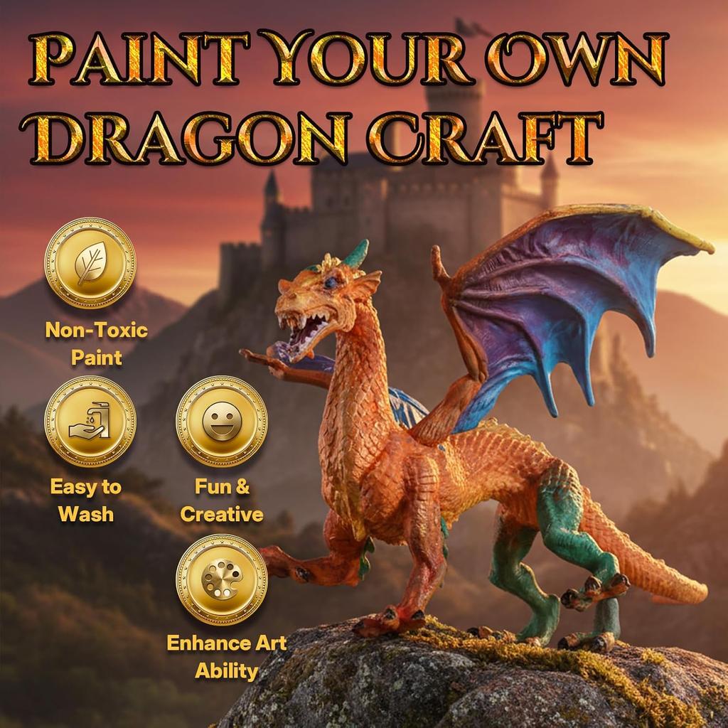 SOLDAY Painting Dragon Toys Kits for Kids Arts and Crafts Ages 3 6 5 7 9 12 Boys Girls to Make Your Own Paintable Figurines Dragon Birthday Party