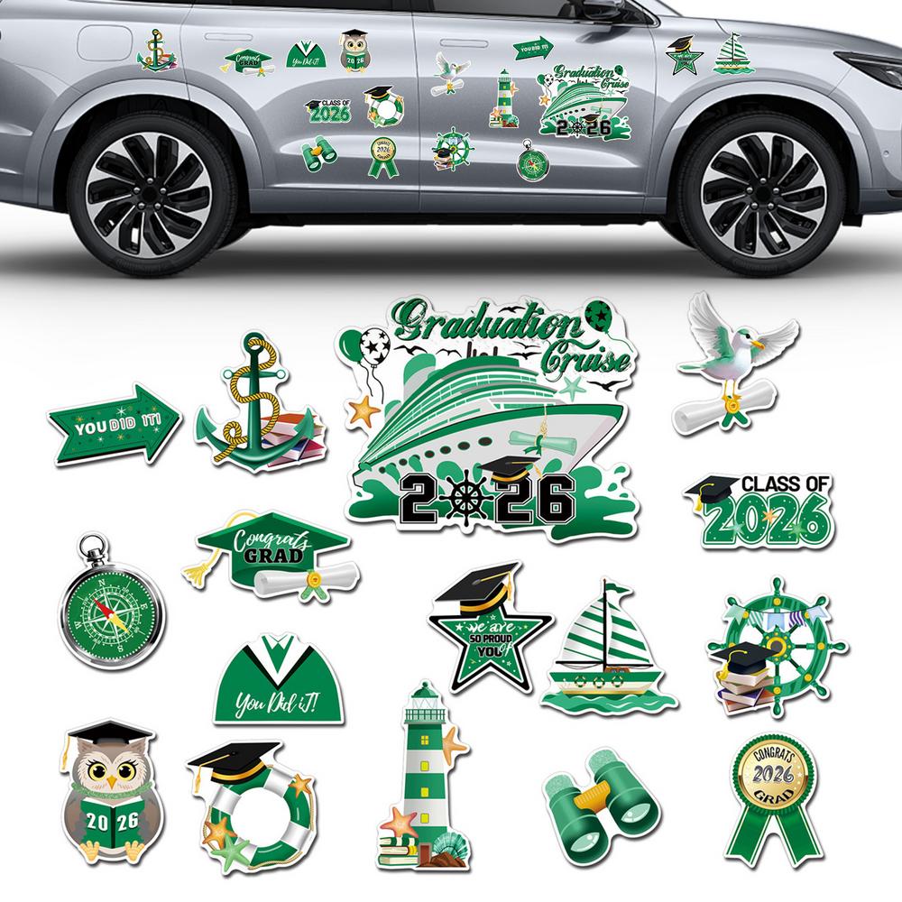 

Magnetic Cruise Door Decorations 16 Piece Waterproof Refrigerator Decorations 2026 Grad Car Stickers Fridge Magnets For Car зелений