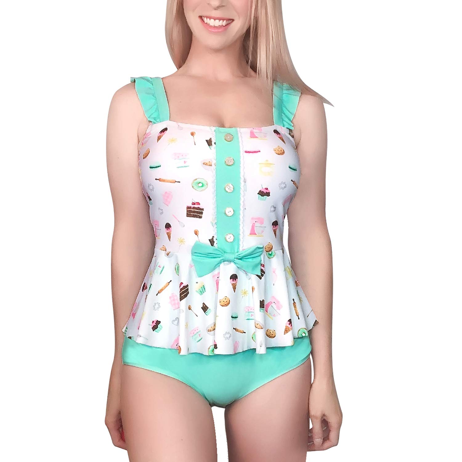 

LittleForBig Retro Dessert Print Size 4XL One-Piece Swimsuit, Mint, мятный