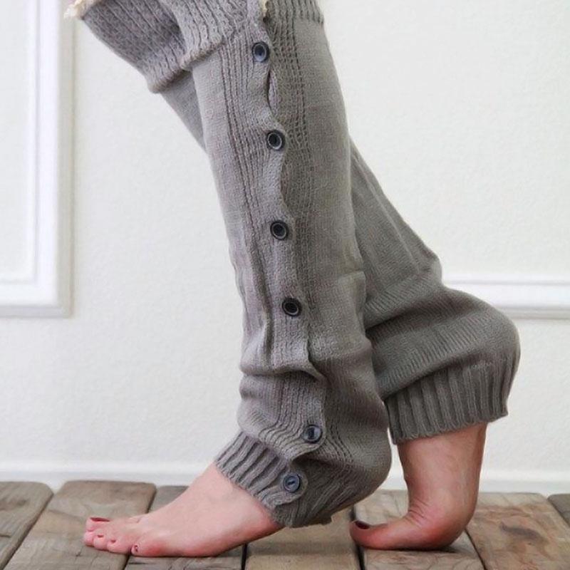 Women's Knee High Knitted Boot Socks Leg Warmers Long Winter Warm Lace Buttons Stockings