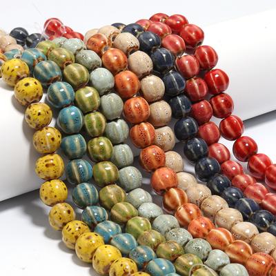 Apx 28pcs Colorful Round Spacer Beads Pumpkin Striped Ceramic Beads For DIY Bracelet Neckalce Jewelry Making Loose Bead Supplies