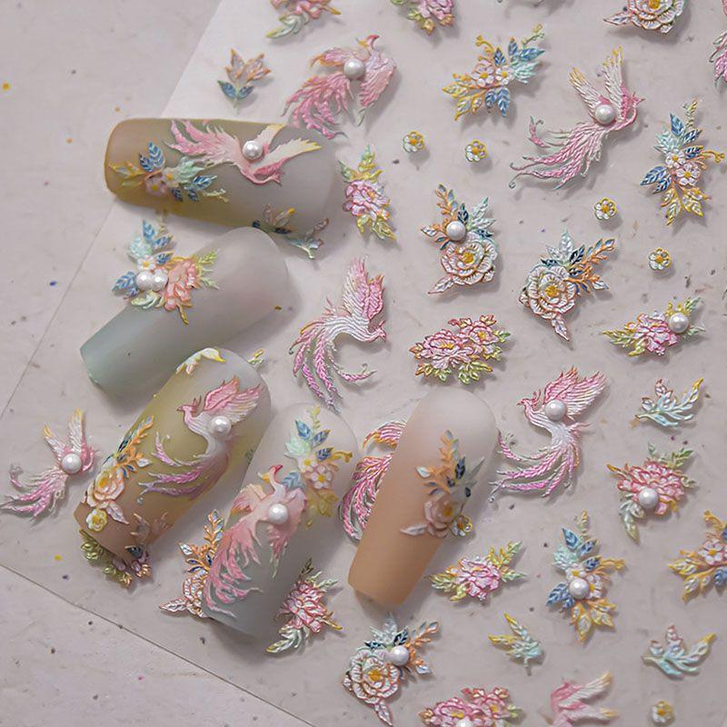 

Phoenix Nail Sticker Adhesive Gilding Chinese Style Bright Crystal Embroider Phoenix 4442((Pearl))