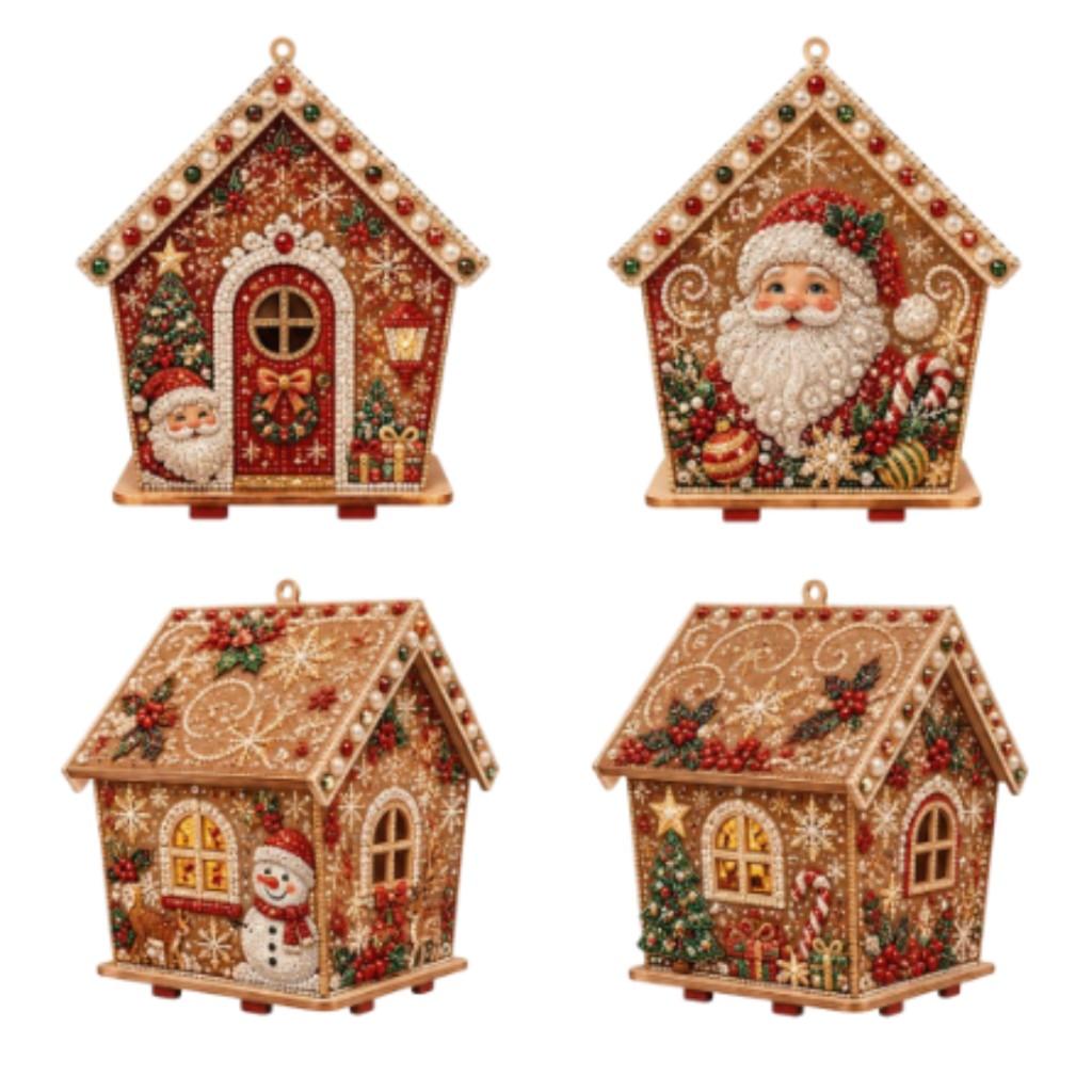 3D Christmas Wooden House Diamond Art Kit for Adults DIY Pearl Bead Painting Craft with Resin Gems Handmade Hanging Holiday Ornament Festive Wall