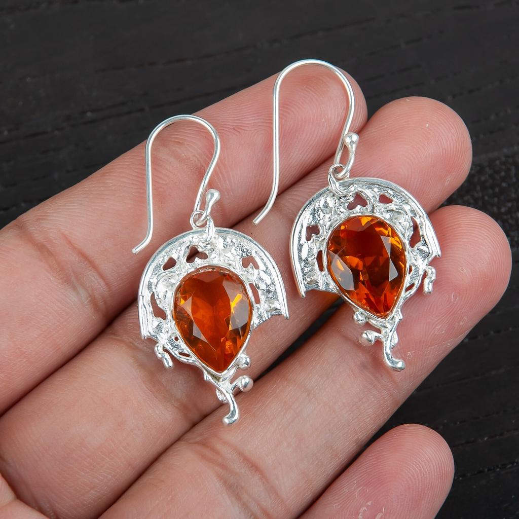 Citrine Gemstone 925 Sterling Silver Jewelry Handmade Drop/Dangle Earrings 1.73" CE-5-1