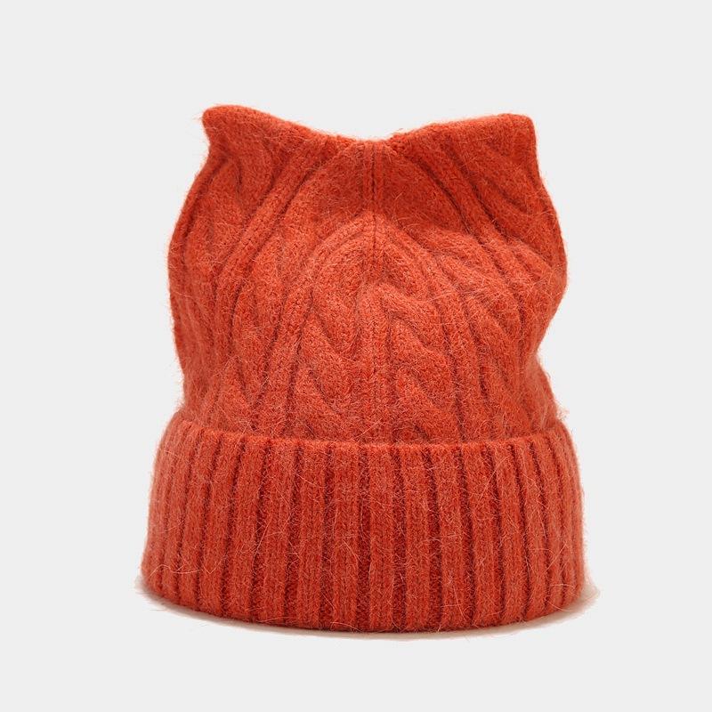 

Милая шапка с кошачьими ушками женская утолщенная осенне-зимняя новая универсальная теплая вязаная шапка с косами тренд average size оранжевый