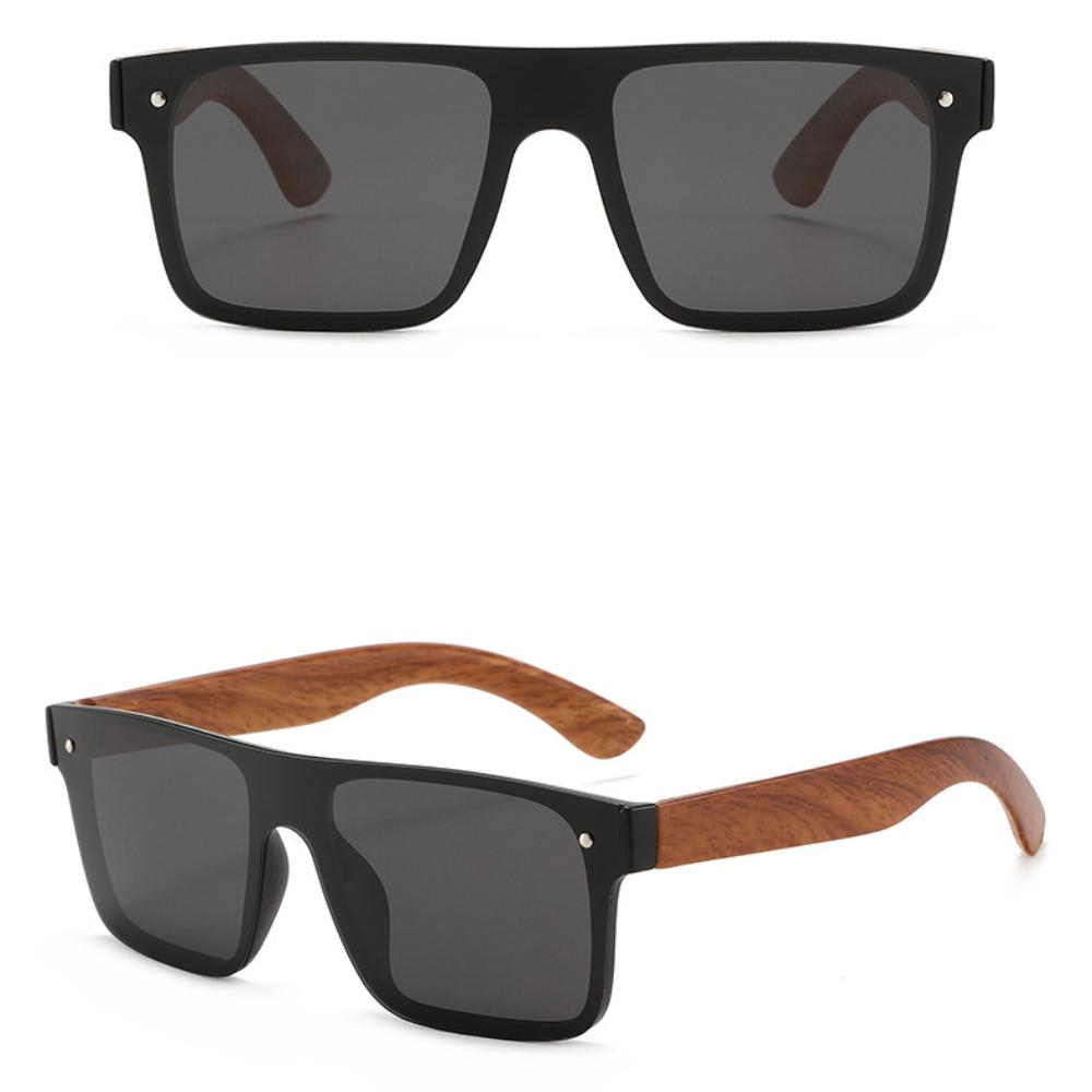 Polarized Sun Glasses Flat Top Square Frame Luxury Wood Grain Temples Women Eyeglasses Retro Square UV400 Outdoor Goggles