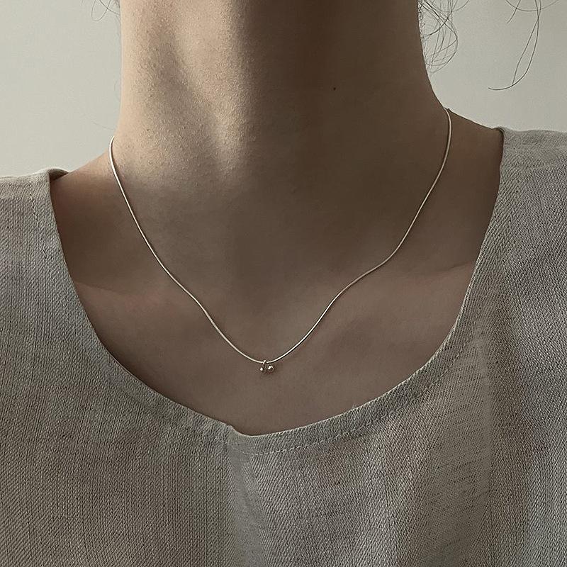 

silver 925 glossy minimalist small cherry necklace for women collar chain daily fashion layered style pendant party jewelry 45CM