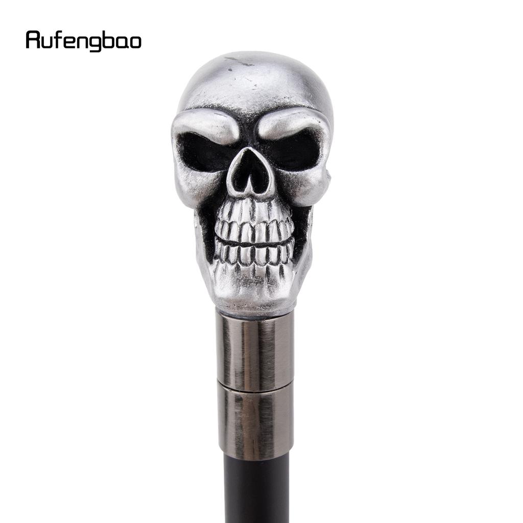 Silver Resin Big Eyes Skull Head Walking Cane Fashion Decorative Steel Stick Gentleman Elegant Cosplay Cane Knob Crosier 94cm
